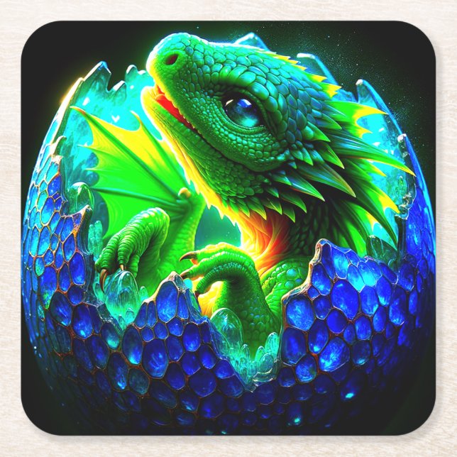 Posavasos Cuadrado De Papel Dragón (Anverso)