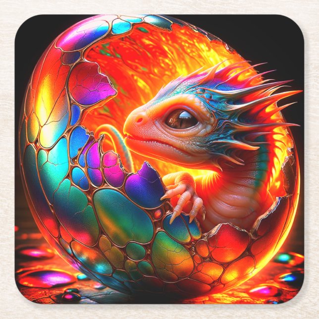 Posavasos Cuadrado De Papel Dragón (Anverso)