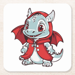 Posavasos Cuadrado De Papel Dragón albino en rojo