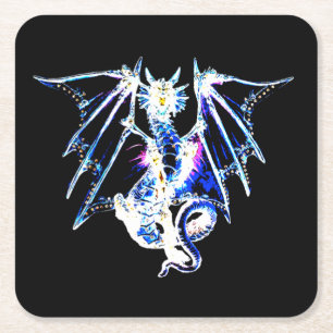 Posavasos Cuadrado De Papel Dragón Bestia Marina Fantasía Oscura Diseño Mitoló