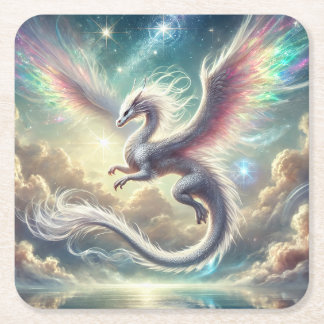 Posavasos Cuadrado De Papel Dragón blanco