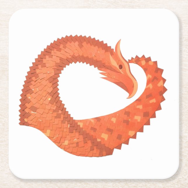 Posavasos Cuadrado De Papel dragón cardíaco naranja sobre blanco (Anverso)