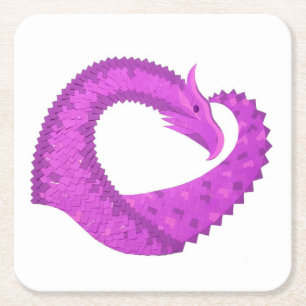 Posavasos Cuadrado De Papel Dragón cardíaco púrpura brillante en blanco