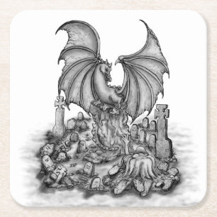 Posavasos Cuadrado De Papel Dragón con zombi