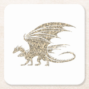 Posavasos Cuadrado De Papel Dragón de mosaico asombroso oro