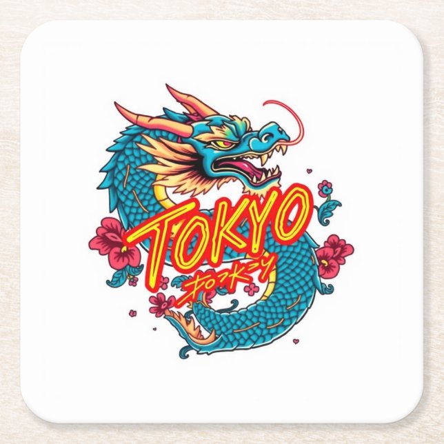 Posavasos Cuadrado De Papel Dragón de Tokio (Anverso)