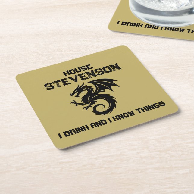 Posavasos Cuadrado De Papel Dragon Family Logo  (En perspectiva)