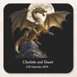 Posavasos Cuadrado De Papel Dragón Fiero Alzándose