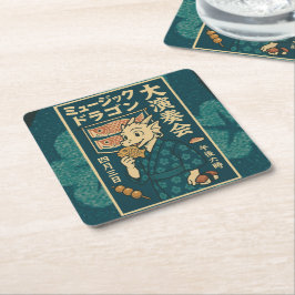 Posavasos Cuadrado De Papel Dragón japonés retro
