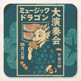 Posavasos Cuadrado De Papel Dragón japonés retro