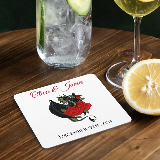 Posavasos Cuadrado De Papel Dragón negro Roses rojos Fantasía Boda (Subido por el creador)