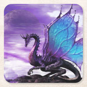 Posavasos Cuadrado De Papel Dragón púrpura