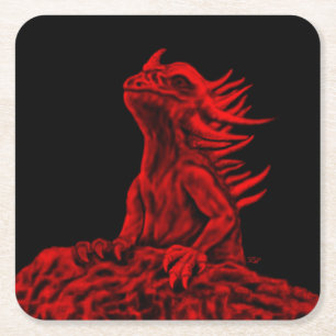 Posavasos Cuadrado De Papel Dragón rojo pequeño