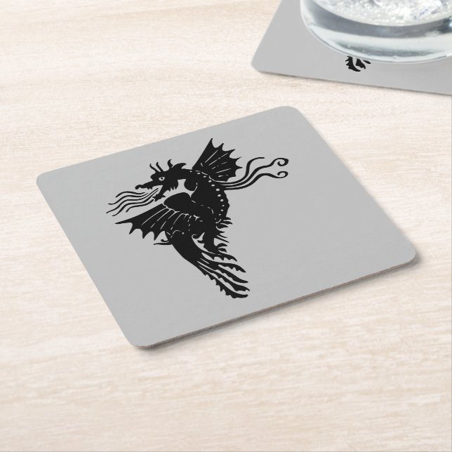 Posavasos Cuadrado De Papel Dragon Silhouette Spirit Animal Totem Emblem (En perspectiva)