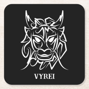 Posavasos Cuadrado De Papel Dragón tribal blanco y negro