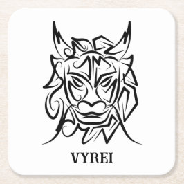 Posavasos Cuadrado De Papel Dragón tribal blanco y negro