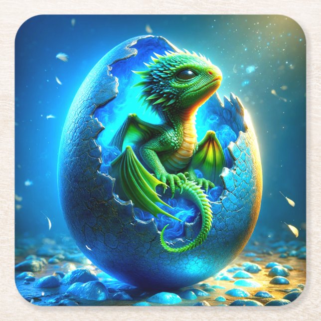 Posavasos Cuadrado De Papel Dragón verde (Anverso)