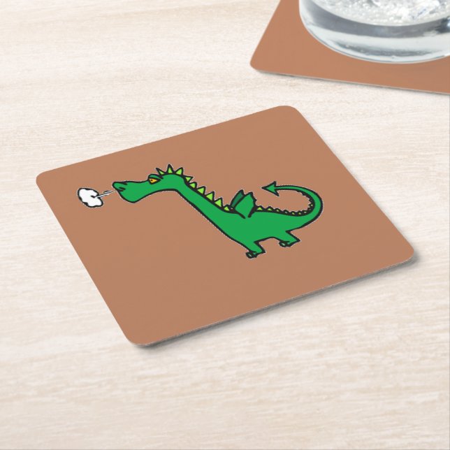 Posavasos Cuadrado De Papel Dragón verde respiratorio al aire (En perspectiva)