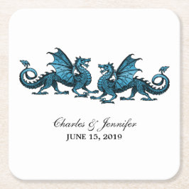 Posavasos Cuadrado De Papel Dragones azules elegantes Bodas de papel Ataques d
