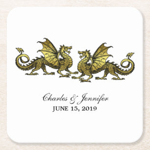 Posavasos Cuadrado De Papel Dragones Bodas de oro elegantes galletitas de pape