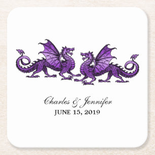 Posavasos Cuadrado De Papel Dragones Purple Elegante Boda Ataques de Papel