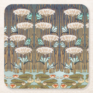 Posavasos Cuadrado De Papel Dragonflies Water Lilies Marsh Art Nouveau
