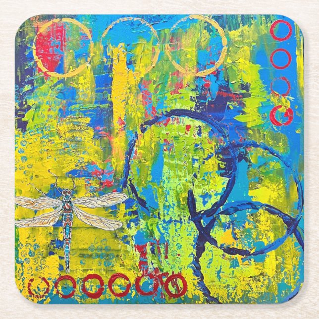 Posavasos Cuadrado De Papel Dragonfly Abstract Coaster Set (Anverso)