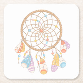 Posavasos Cuadrado De Papel Dreamcatcher del Boho Tribal en Blanco