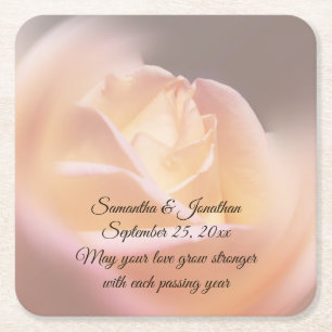 Posavasos Cuadrado De Papel Dreamy Rosa Flower Personalized Boda