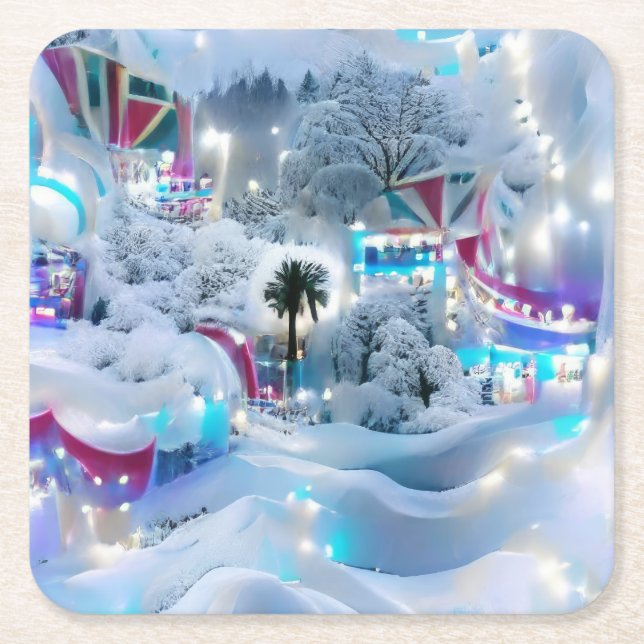 Posavasos Cuadrado De Papel Dreamy Winter Wonderland Lights (Anverso)