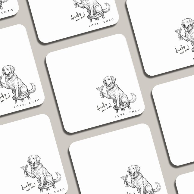 Posavasos Cuadrado De Papel Drinks On Me Cute Dog Coaster (Subido por el creador)