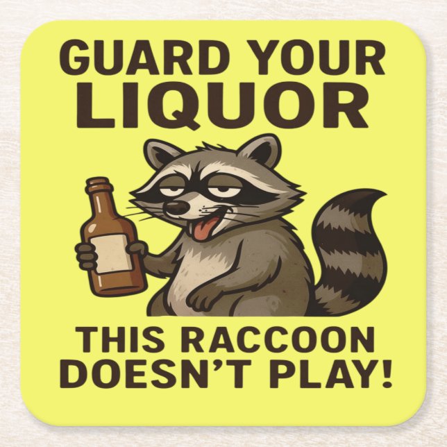 Posavasos Cuadrado De Papel Drunk Raccoon (Anverso)