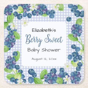 Posavasos Cuadrado De Papel Ducha de bebé azul dulce de bayas acuarela