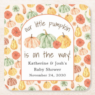 Posavasos Cuadrado De Papel Ducha de bebé de calabaza y otoño