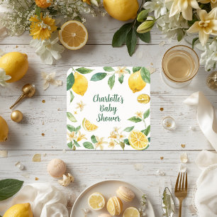 Posavasos Cuadrado De Papel Ducha de bebé de flor de limón de acuarela persona
