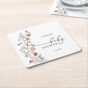 Posavasos Cuadrado De Papel Ducha de bebé de flores silvestres