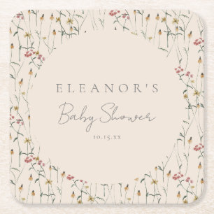 Posavasos Cuadrado De Papel Ducha de bebé floral de flores silvestres capricho
