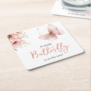 Posavasos Cuadrado De Papel Ducha de bebé floral de mariposa silvestre boho