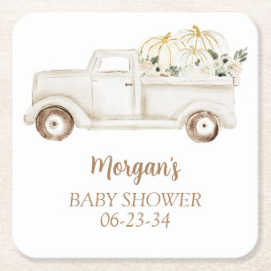 Posavasos Cuadrado De Papel Ducha de bebé linda calabaza pequeña beige neutral