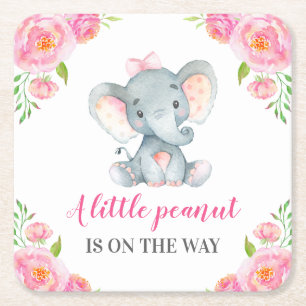 Posavasos Cuadrado De Papel Ducha de Bebé Niña Elefante Rosa Cumpleaños Sprink