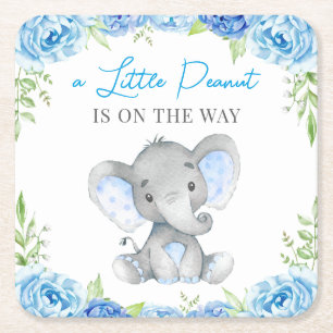 Posavasos Cuadrado De Papel Ducha de bebé niño Elefante Azul Cumpleaños Sprink