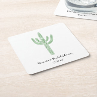 Posavasos Cuadrado De Papel Ducha de Novia Cactus Saguaro Verde Salvia