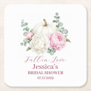 Posavasos Cuadrado De Papel Ducha de Novia Calabaza Otoñal Peonía Enamorarse 
