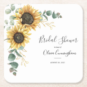 Posavasos Cuadrado De Papel Ducha de Novia con Guión Floral de Girasol Falso D
