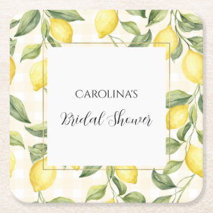 Posavasos Cuadrado De Papel Ducha de Novia con Limones Amarillos Frescos  
