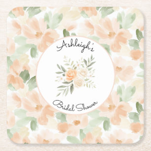 Posavasos Cuadrado De Papel Ducha de Novia de Flores de Melocotón Hermosas