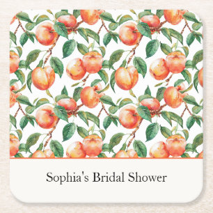 Posavasos Cuadrado De Papel Ducha de Novia de Frutas Melocotones