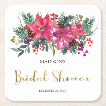 Ducha de Novia de Navidad con Flor de Pascua Rosa