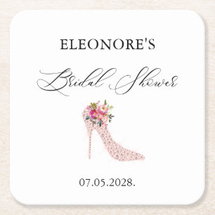 Posavasos Cuadrado De Papel Ducha de novia de tacones altos rosados