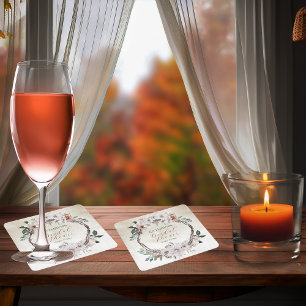 Posavasos Cuadrado De Papel Ducha de Novia Floral Boho Silenciada de Otoño
